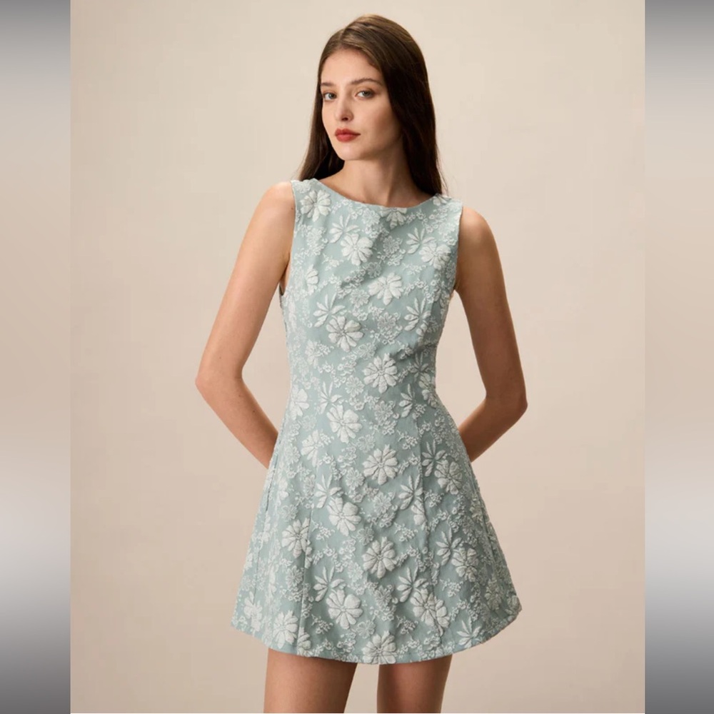 Boat Neck Jacquard Mini Dress